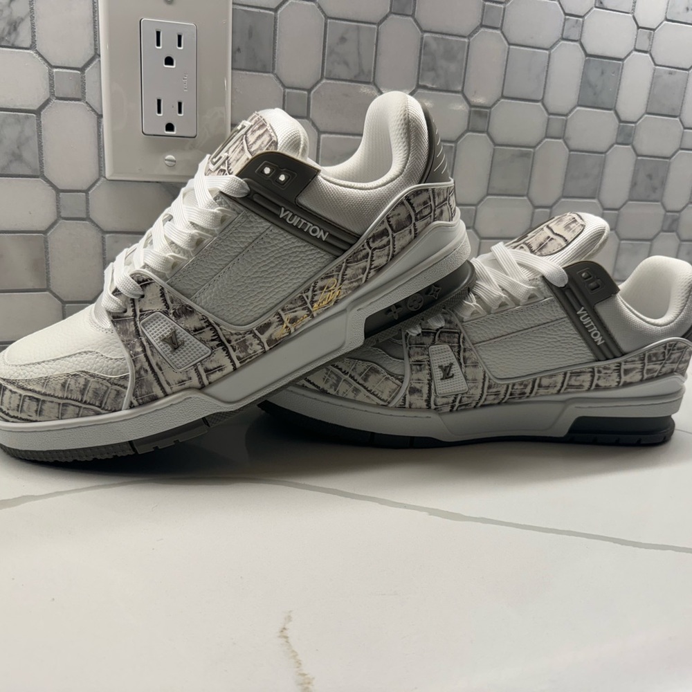 Custom white Himalayan alligator Louis Vuitton trainers